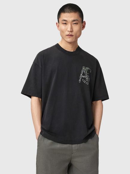 AllSaints Linx Cotton Loose Fit Short Sleeve T-Shirt, Washed Black