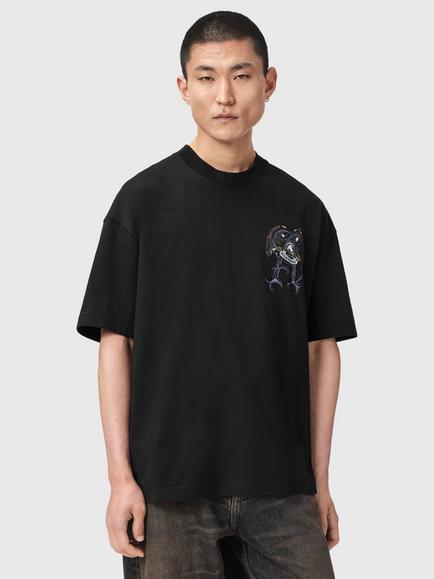 AllSaints Raptour Cotton Loose Fit Graphic T-Shirt, Washed Black