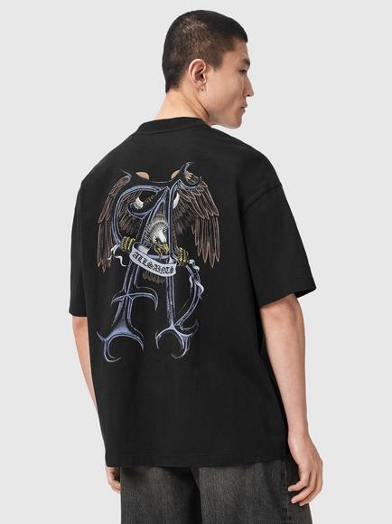 AllSaints Raptour Cotton Loose Fit Graphic T-Shirt - view 2, Washed Black