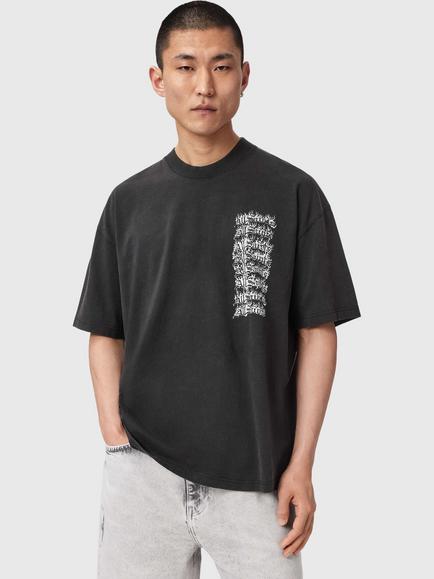 AllSaints Repeat Cotton Abstract T-Shirt, Washed Black, Washed Black