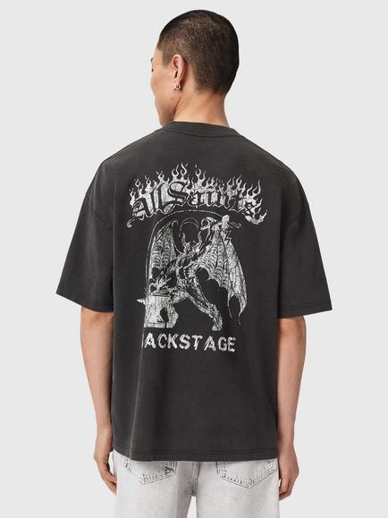 AllSaints Repeat Cotton Abstract T-Shirt, Washed Black - view 2, Washed Black