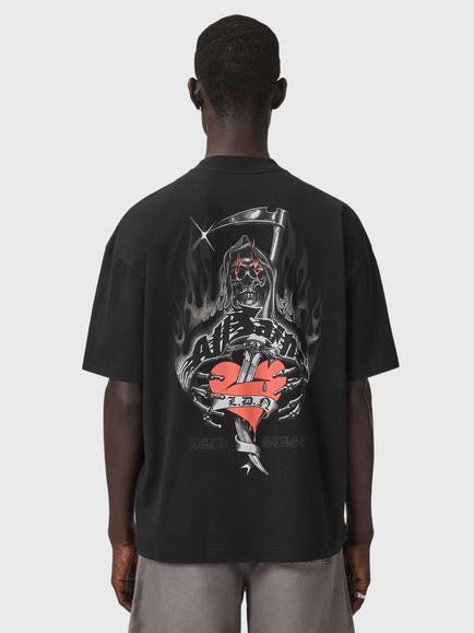 AllSaints Scimitar Cotton Loose Fit Graphic T-Shirt, Washed Black - view 2, Washed Black
