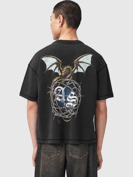 AllSaints Wyvern Cotton Loose Fit Short Sleeve Graphic T-Shirt, Washed Black - view 2, Washed Black