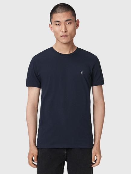 AllSaints Tonic Slim Fit Crew Neck Cotton T-Shirt, Pack of 3,  Lunar/Blue/Black, Lunar/Blue/Black