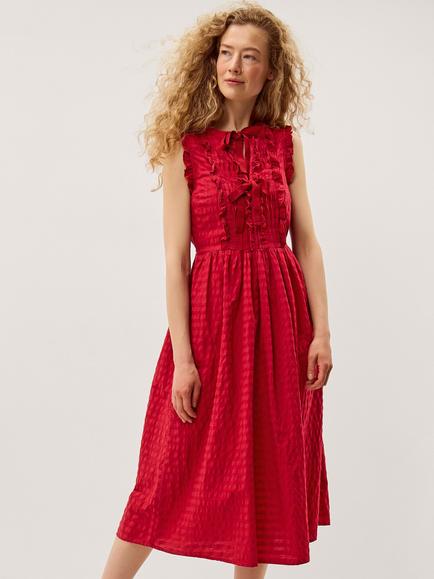 Monsoon Bea Gingham Fit and Flare Midi Dress, Pink, Pink