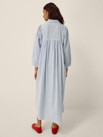 Monsoon Callie Stripe Midi Dress, Blue - view 2, Blue
