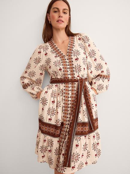 Monsoon Carrie Print Dress containing LENZING™ ECOVERO™ Viscose, Ivory, Ivory