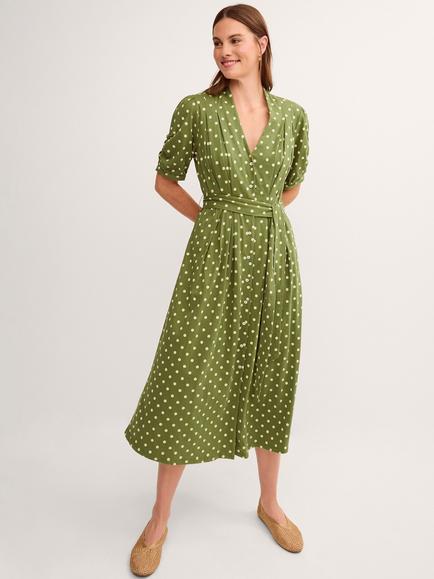 Monsoon Kasey Polka Dot Jersey Midi Dress, Green, Green