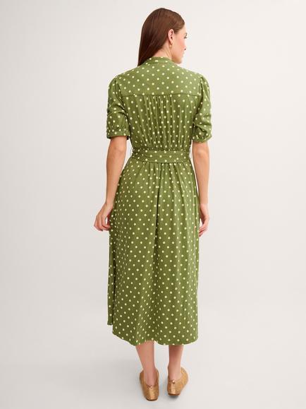 Monsoon Kasey Polka Dot Jersey Midi Dress, Green - view 2, Green