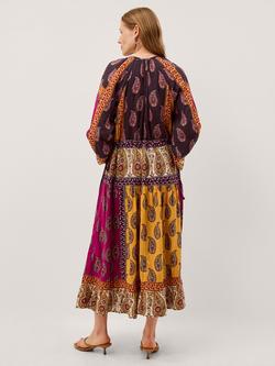 Monsoon Magdalena Paisley Swing Midi Dress, Berry/Multi - view 2, Berry/Multi