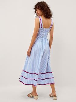 Monsoon Sloane Floral Stripe Midi Dress, Blue - view 2, Blue