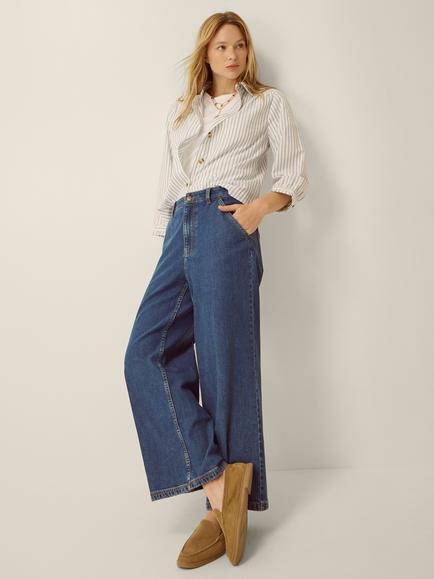 Monsoon Jojo Wide Leg Jeans, Mid Authentic Blue - view 2, Mid Authentic Blue