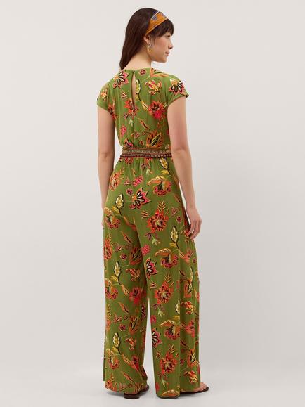 Monsoon Zainab Tropical Floral Jumpsuit, Green/Multi - view 2, Green/Multi