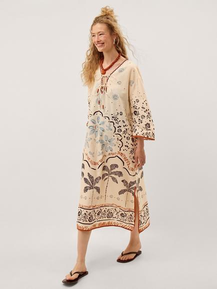 Monsoon Aleah Printed Kaftan, Ivory, Ivory