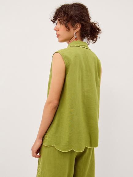 Monsoon Effie Embroidered Shirt, Green - view 2, Green