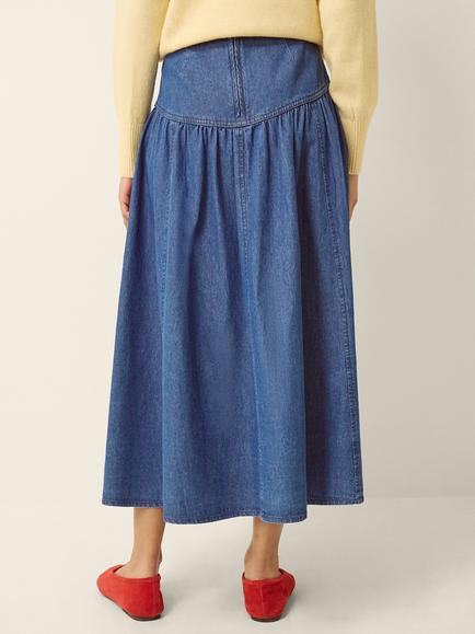 Monsoon Paloma Denim Skirt, Mid Authentic Blue - view 2, Mid Authentic Blue