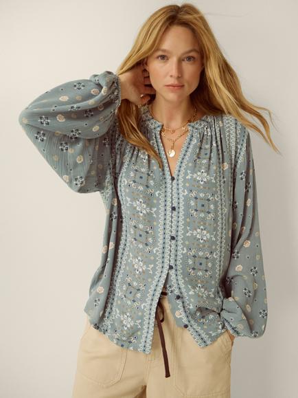 Monsoon Bonny Floral Print Top containing LENZING™ ECOVERO™ Viscose, Blue, Blue