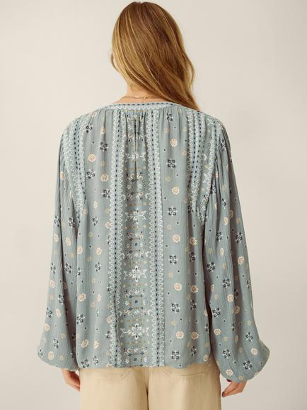 Monsoon Bonny Floral Print Top containing LENZING™ ECOVERO™ Viscose, Blue - view 2, Blue