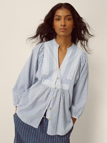 Monsoon Callie Stripe Top, Blue, Blue