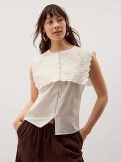 Monsoon Lexi Cotton Rich Embroidered Top, Ivory/Orange, Ivory/Orange