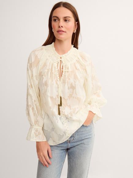 Monsoon Lyra Sheer Devoré Blouse, Ivory, Ivory