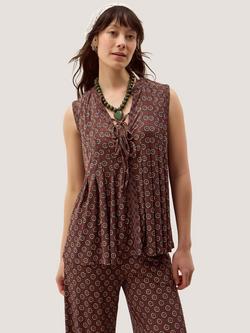Monsoon Magdalena Geometric Sleeveless Top, Chocolate, Chocolate