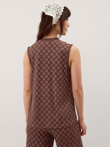 Monsoon Magdalena Geometric Sleeveless Top, Chocolate - view 2, Chocolate