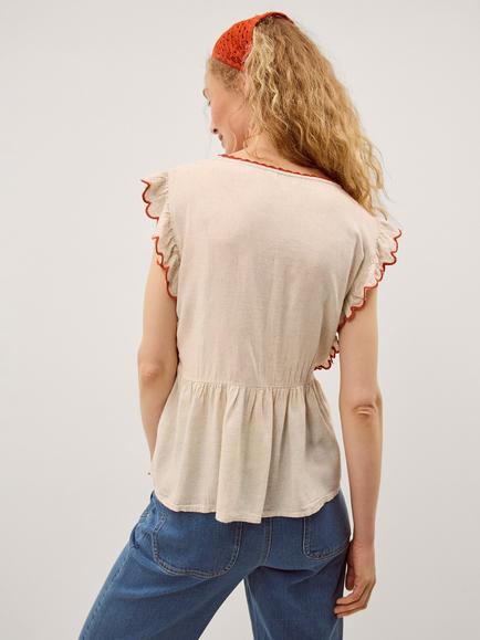 Monsoon Rhea Embroidered Linen Blend Top containing LENZING™ ECOVERO™ Viscose, Natural/Orange - view 2, Natural/Orange