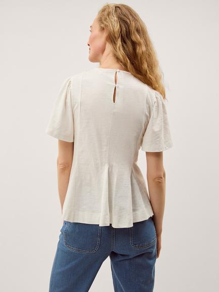 Monsoon Ria Ruffle Cotton Jersey T-Shirt, Ivory - view 2, Ivory