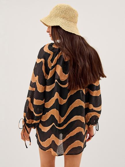 Monsoon Zahara Printed Shirt, Black/Camel - view 2, Black/Camel