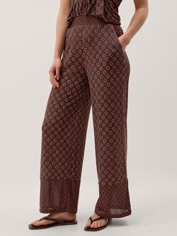 Monsoon Magdalena Geometric Wide Leg Trousers, Chocolate, Chocolate