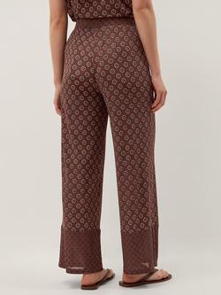Monsoon Magdalena Geometric Wide Leg Trousers, Chocolate - view 2, Chocolate