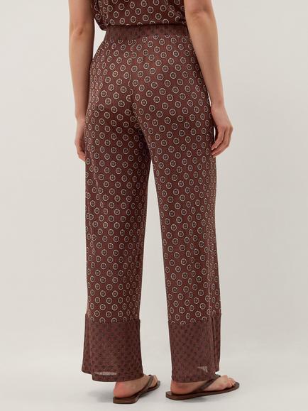 Monsoon Magdalena Geometric Wide Leg Trousers, Chocolate - view 2, Chocolate