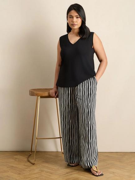 Live Unlimited Curve Abstract Stripe Wide Leg Culottes, Black - view 2, Black