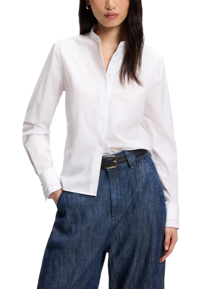 BOSS Bertyna Monday Mandarin Collar Shirt, White, White