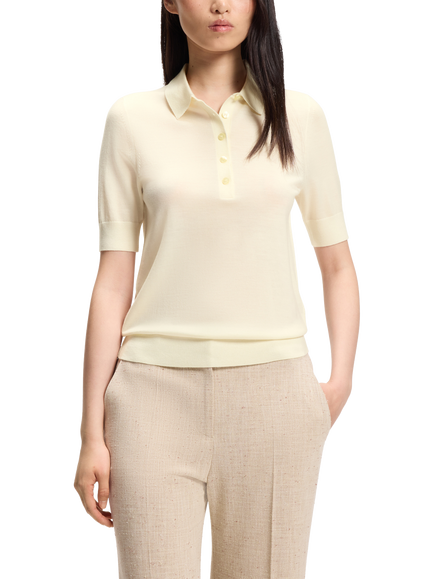 BOSS Fidenka Wool Short Sleeve Jumper, Open Beige, Open Beige