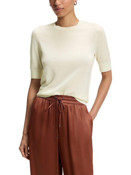 BOSS Farbella Wool Short Sleeve Jumper, Open Beige, Open Beige