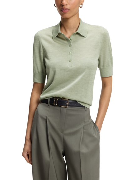 BOSS Fidenka Wool Short Sleeve Jumper, Open Green, Open Green