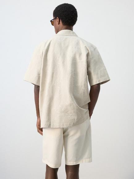 Mango Short Sleeve Cotton Blend Overshirt, Sand - view 2, Sand