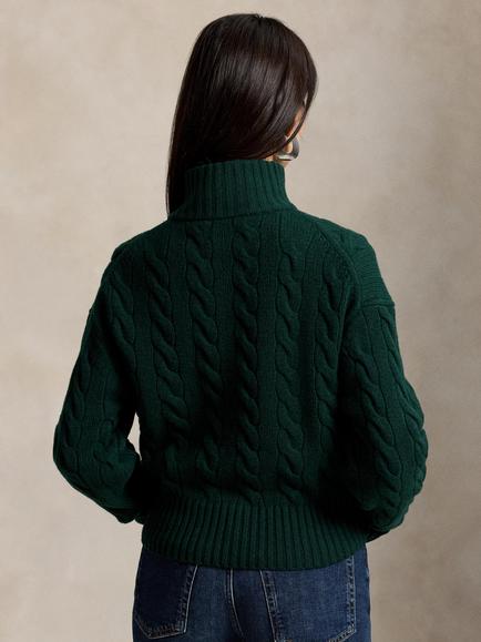 Polo Ralph Lauren Wool Rich Cable Knit Half Zip Jumper, Dark Green - view 2, Dark Green