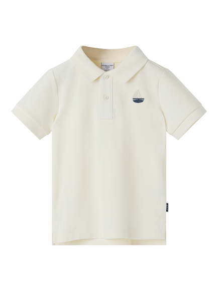 Polarn O. Pyret Kids' Short Sleeve Boat Embroidery Polo Shirt, Off White, Off White