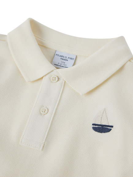Polarn O. Pyret Kids' Short Sleeve Boat Embroidery Polo Shirt, Off White - view 2, Off White