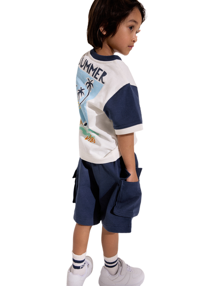 Polarn O. Pyret Kids' Short Sleeve Graphic Print T-Shirt, Navy - view 2, Blue Navy