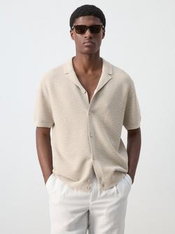 Mango Regular Fit Textured Short Sleeve Shirt, Sand, Sand