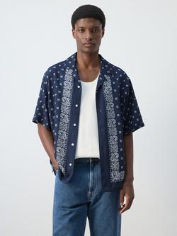 Mango Button Through Short Sleeve Shirt, Navy, Navy