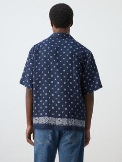 Mango Button Through Short Sleeve Shirt, Navy - view 2, Navy