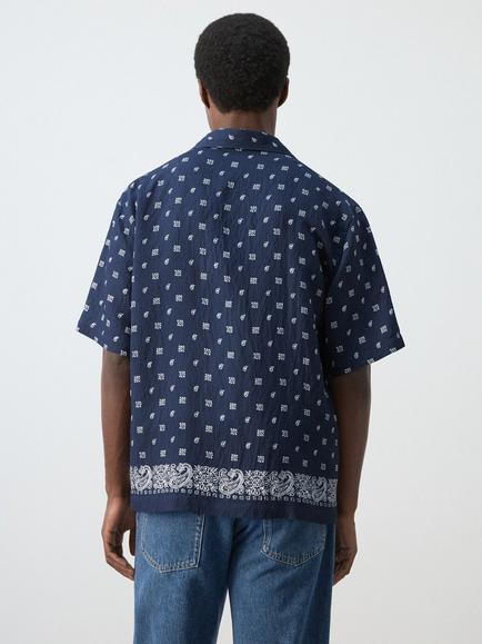 Mango Button Through Short Sleeve Shirt, Navy - view 2, Navy