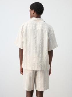 Mango Stripe Short Sleeve Linen Blend Shirt, Beige - view 2, Beige