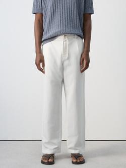 Mango Plain Straight Chinos, White, White