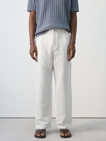 Mango Plain Straight Chinos, White, White